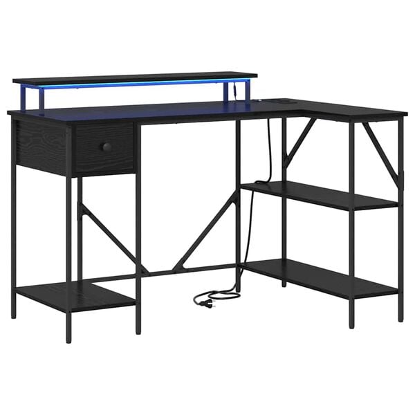 vidaXL Desk with Drawer Black Oak 120 x 79 x 86.5 cm Engineered Wood