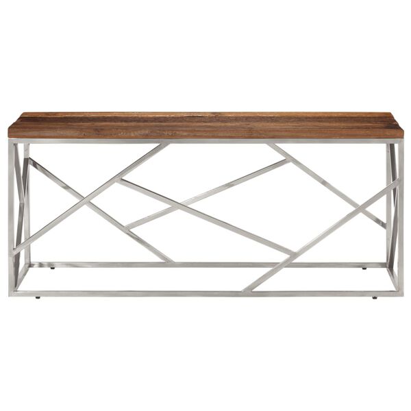 vidaXL Coffee Table Silver Stainless Steel and Solid Sleeper Wood