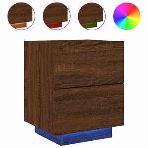 vidaXL Bedside Cabinet with LED Lights Brown Oak Engineered Wood