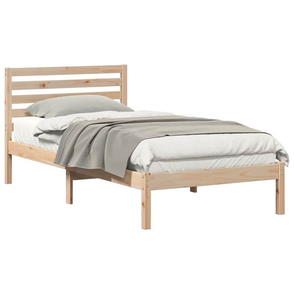 vidaXL Bed Frame with Headboard Brown 90 x 200 cm Solid Pine Wood