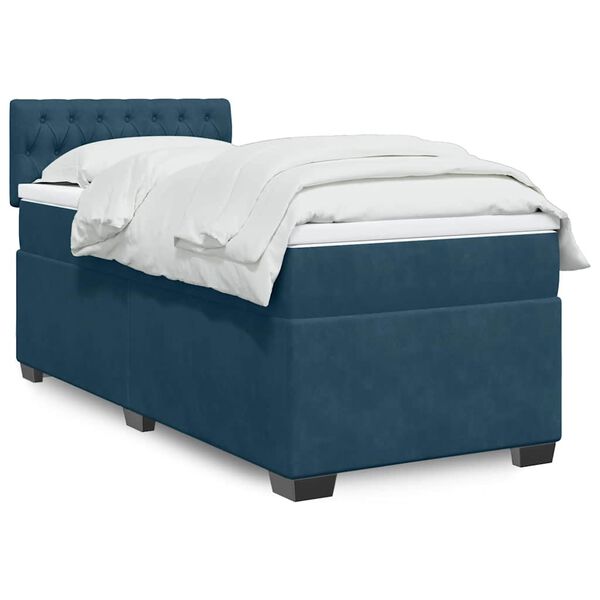 vidaXL Box Spring Bed with Mattress Dark Blue 90x190 cm Velvet