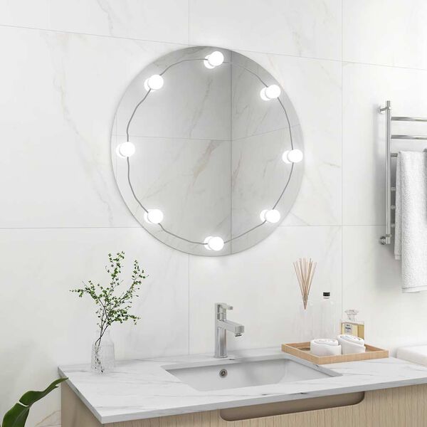 vidaXL Wall Mirror with LED Lights Round Glass