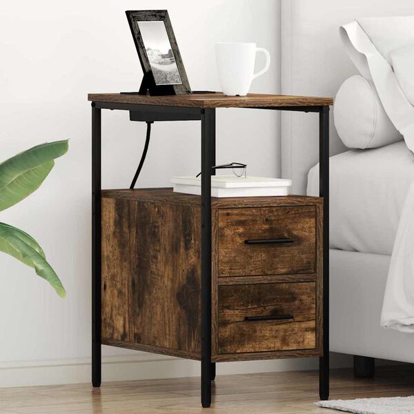 vidaXL Bedside Cabinet with Drawer 2 pcs Smoked Oak 30 x 48 x 61 cm