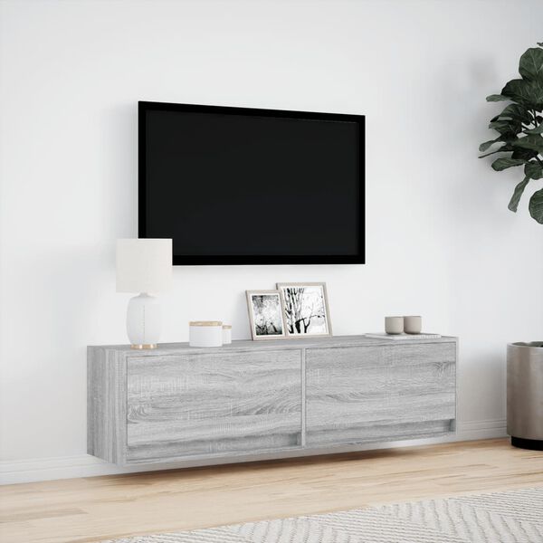 vidaXL TV Wall Cabinet with LED Lights Grey Sonoma 140x31x38 cm