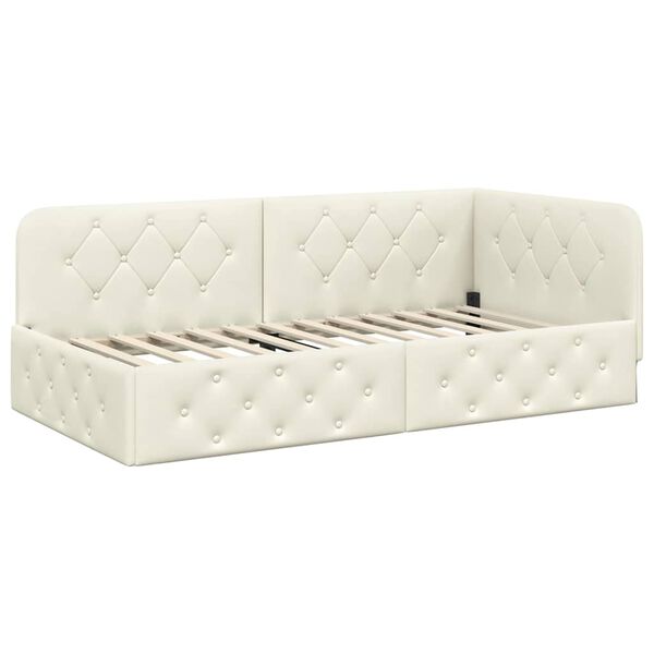 vidaXL Corner Bed Frame with Headboard Cream 100 x 200 cm Velvet