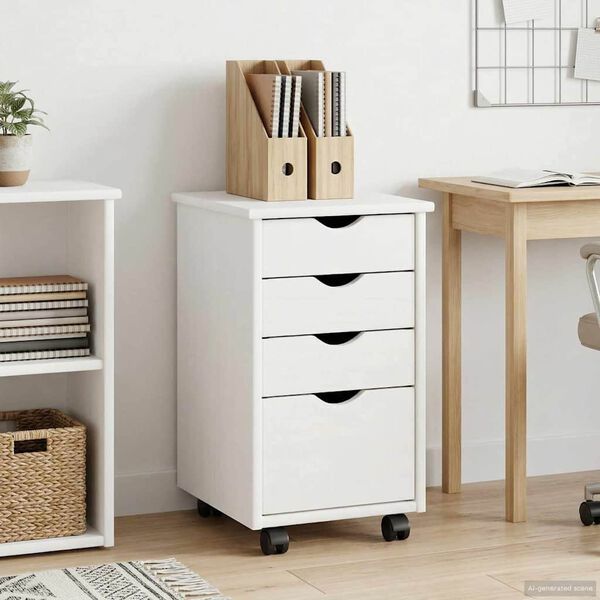 vidaXL Rolling Cabinet White 34 x 39 x 56 cm Solid Pine Wood