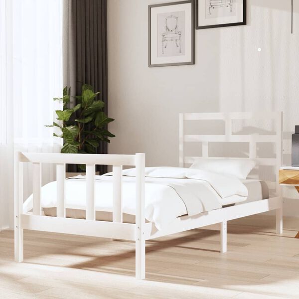 vidaXL Bed Frame without Mattress White Solid Wood 90x200 cm (810068+814175)