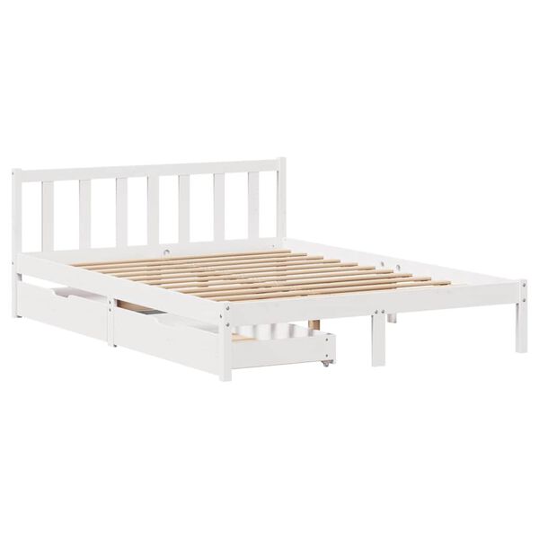 vidaXL Bed Frame without Mattress White 135x190 cm Double Solid Wood Pine