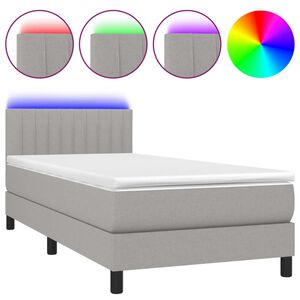 vidaXL Box Spring Bed with Mattress&LED Light Grey 80x200cm Fabric
