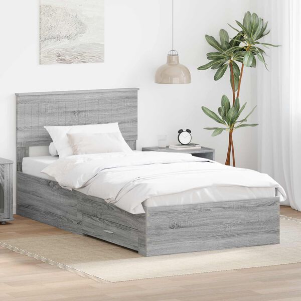 vidaXL Bed Frame with Drawer Grey Sonoma 100 x 200 cm Engineered Wood
