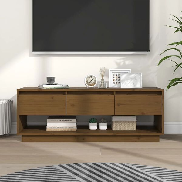 vidaXL TV Cabinet Honey Brown 110.5x34x40 cm Solid Wood Pine
