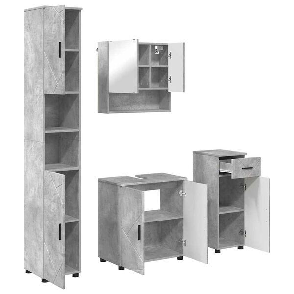 vidaXL Bathroom Furniture Set with Drawer 4 pcs Concrete Grey