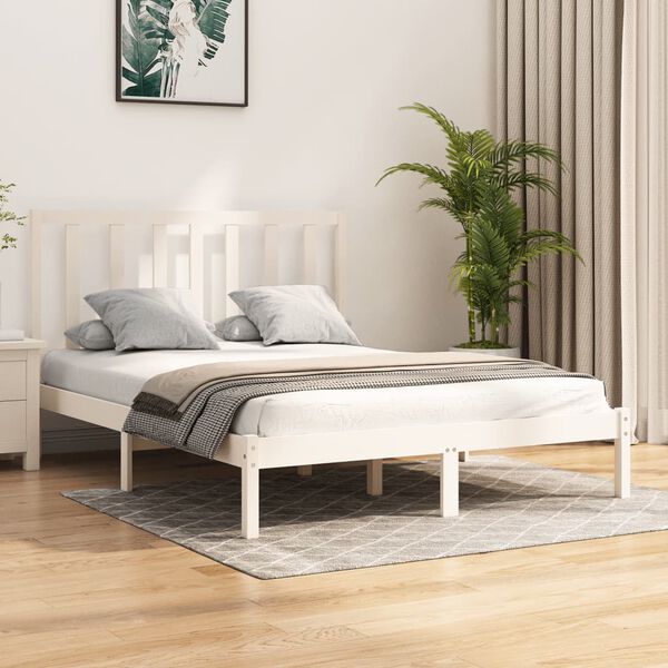 vidaXL Bed Frame without Mattress White Solid Wood Pine 140x200 cm