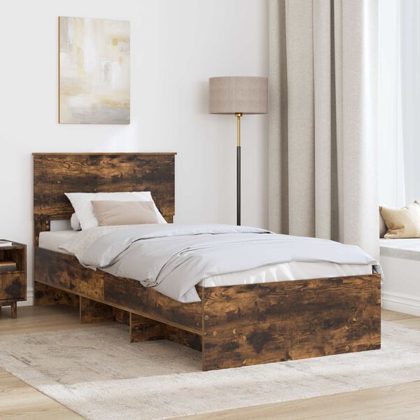 vidaXL Bed Frame with Headboard Smoked Oak 90 x 200 cm Engineered Wood