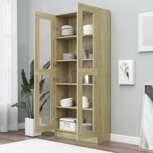 vidaXL Vitrine Cabinet Sonoma Oak 82.5x30.5x185 cm Engineered Wood