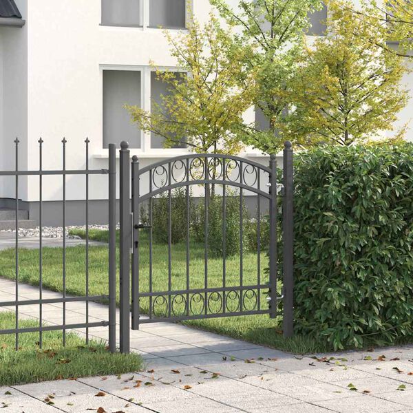 vidaXL Fence Gate with Lock Grey 100 x 100 cm Powder-coated steel