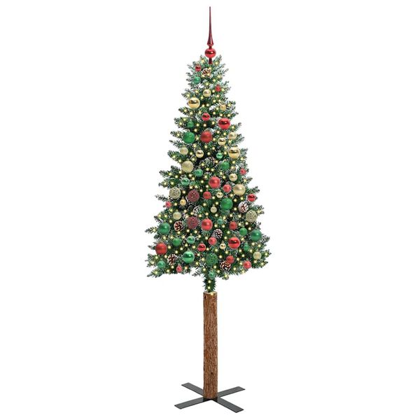 vidaXL Slim Christmas Tree with 300 LEDs Green and White 210 cm