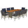 vidaXL 9 Piece Garden Dining Set with Cushions Grey Poly Rattan