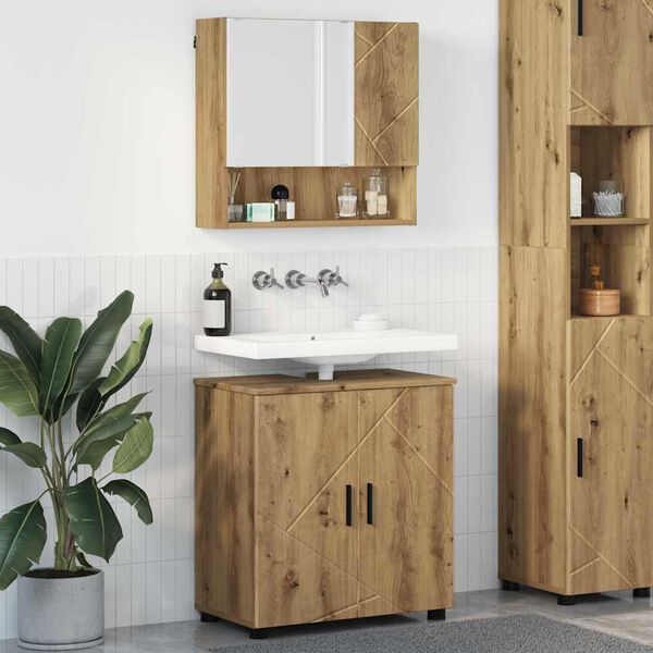 vidaXL Bathroom Furniture Set Wall-mounted with Door 2 pcs Artisan Oak