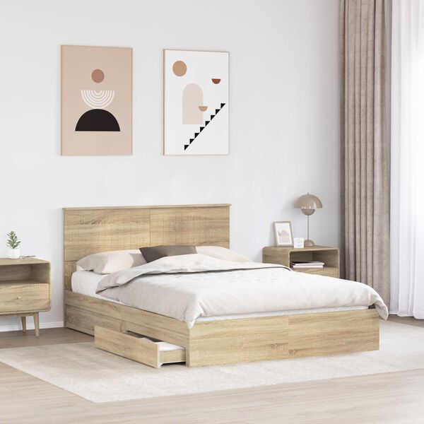 vidaXL Storage Bed with Drawer Sonoma Oak 135 x 190 cm Engineered Wood