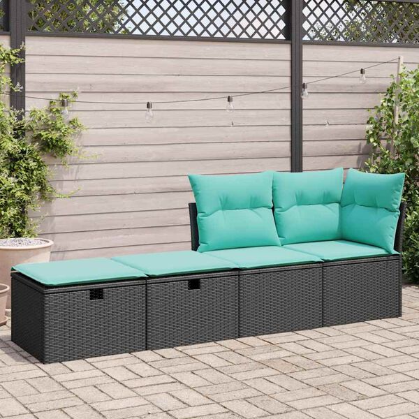 vidaXL 2 Piece Garden Sofa Set with Cushions Black Poly Rattan Acacia