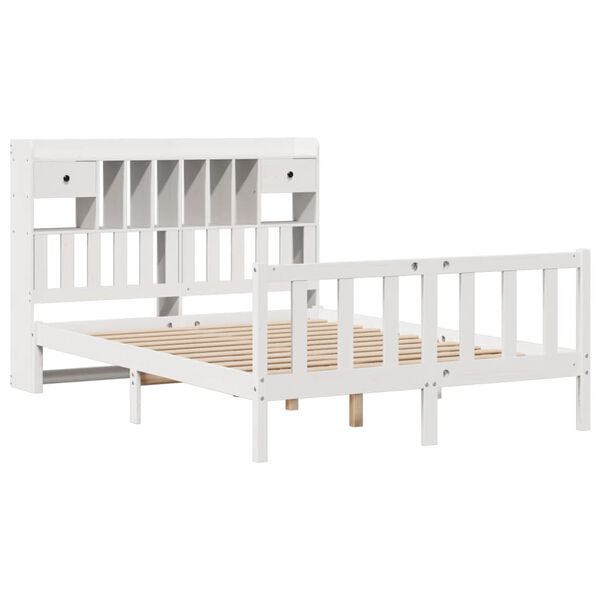vidaXL Bookcase Bed without Mattress White 150x200 cm King Solid Wood Pine