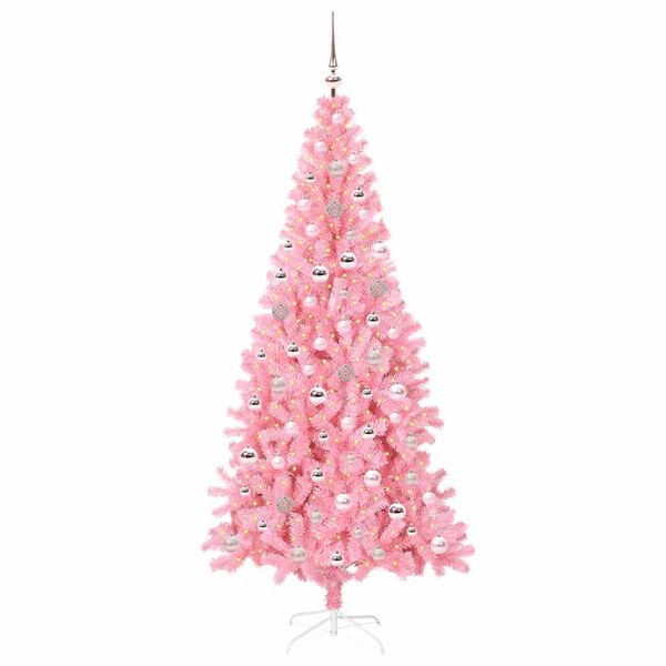 vidaXL Christmas Tree with 300 LEDs with Stand Pink 240 cm PVC