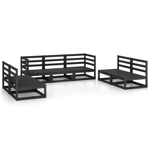 vidaXL 7 Piece Garden Lounge Set Black Solid Pinewood