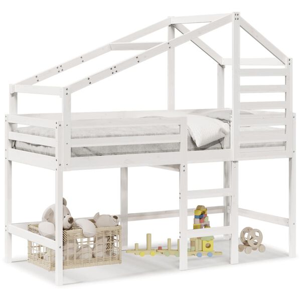 vidaXL Loft Bed with Ladder and Roof without Mattress White 90x190 cm Single