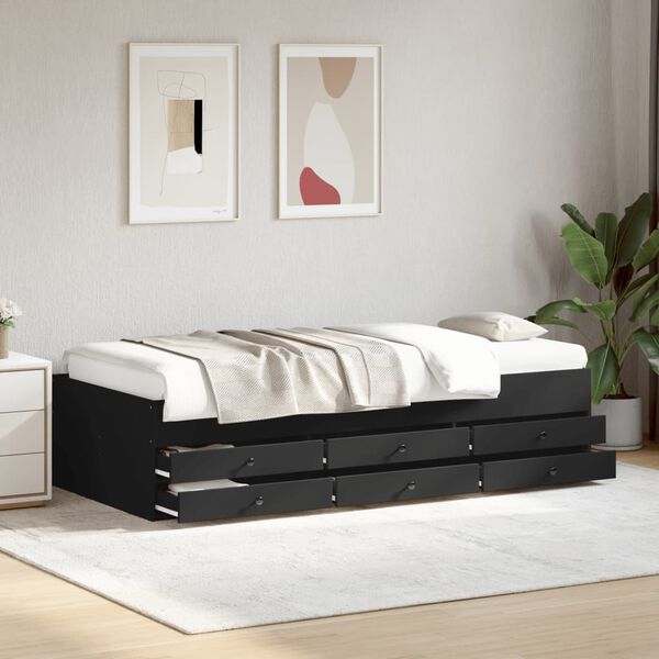 vidaXL Daybed with Drawers without Mattress Black 100x200 cm