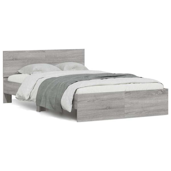 vidaXL Bed Frame with Headboard and LED Grey Sonoma 140x200 cm