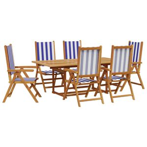 vidaXL 7 Piece Garden Dining Set Blue and White Fabric and Solid Wood