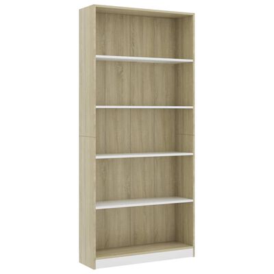 vidaXL 5-Tier Book Cabinet White and Sonoma Oak 80x24x175 cm Engineered Wood