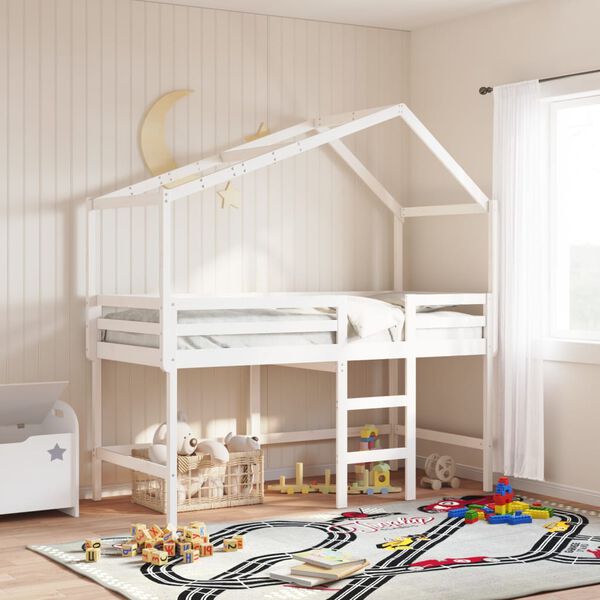 vidaXL Loft Bed with Ladder and Roof without Mattress White 90x190 cm Single
