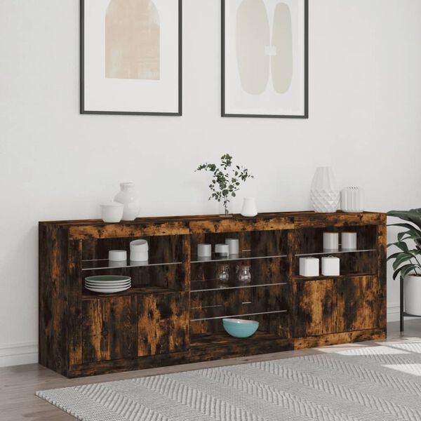 vidaXL Sideboard with LED Lights Smoked Oak 181.5x37x67 cm