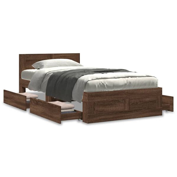 vidaXL Bed Frame with Headboard without Mattress Brown Oak 100x200 cm