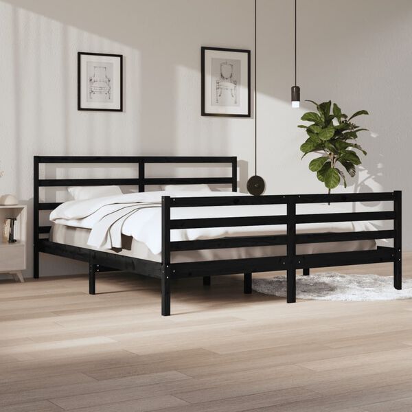 vidaXL Bed Frame without Mattress Black Solid Wood Pine 200x200 cm