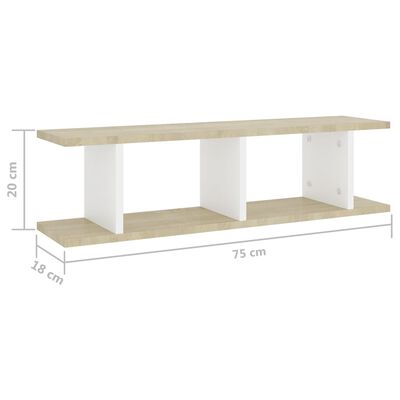 vidaXL Wall Shelves 2 pcs White and Sonoma Oak 75x18x20 cm Engineered Wood