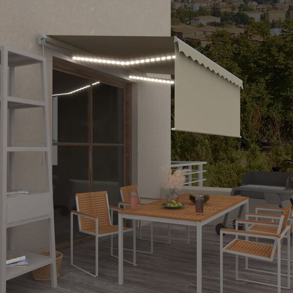 vidaXL Manual Retractable Awning with Blind&LED 3x2.5m Cream
