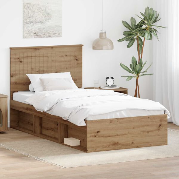 vidaXL Bed Frame Artisian Oak 100 x 200 cm Solid Pine Wood