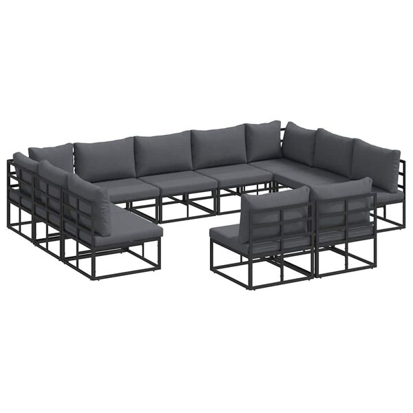 vidaXL Garden Sofa Set with Cushion 11 pcs Black Aluminium