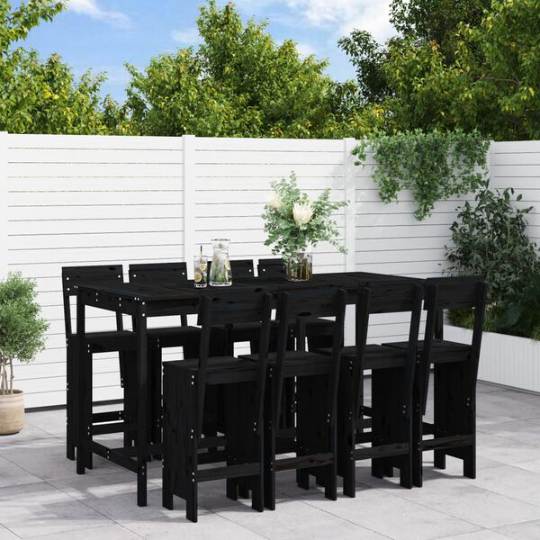 vidaXL 9 Piece Garden Bar Set Black Solid Wood Pine