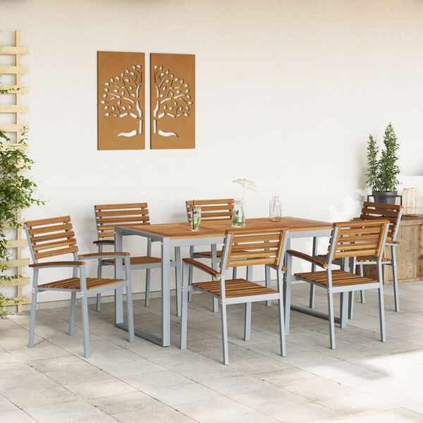 vidaXL Garden Dining Set 7 pcs Grey Solid Acacia Wood