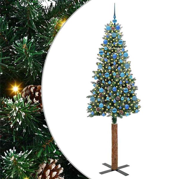 vidaXL Slim Christmas Tree with 300 LEDs Green and White 210 cm