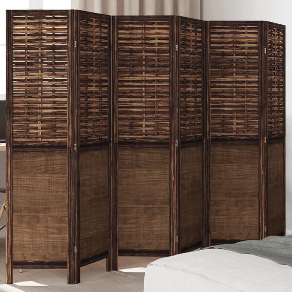 vidaXL Room Divider 6 Panels Dark Brown Solid Wood Paulownia