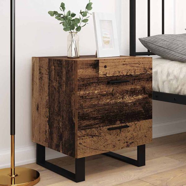vidaXL Bedside Cabinet 2 pcs Old Wood and Black 40 x 35 x 47.5 cm