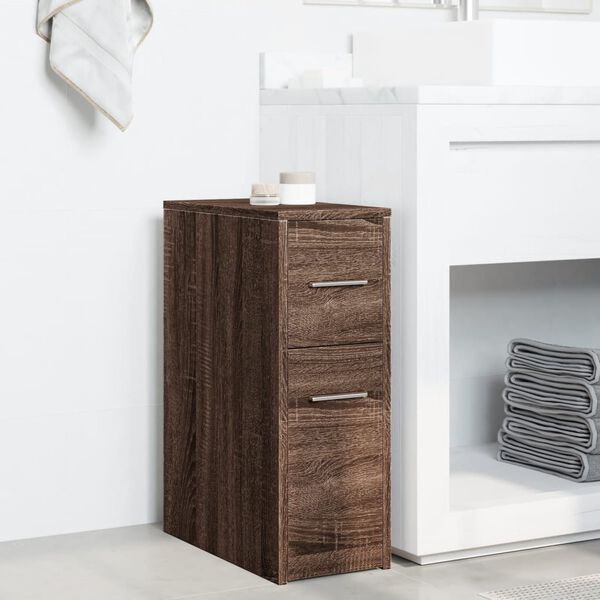vidaXL Narrow Bathroom Cupboard with Wheels Brown Oak Engineered Wood