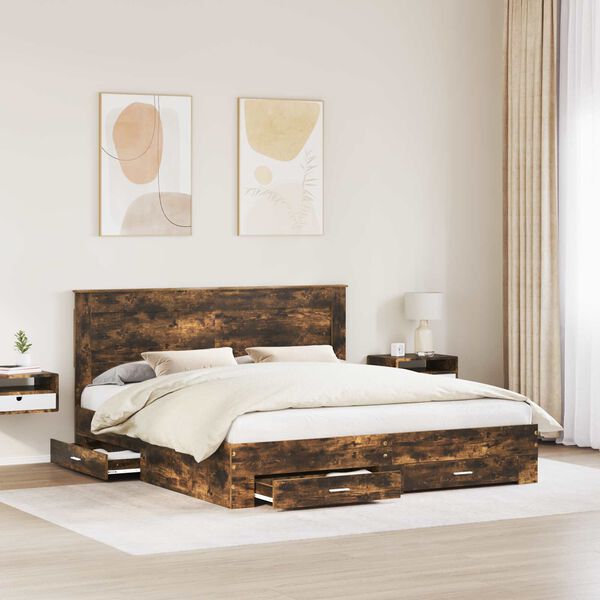 vidaXL Bed Frame with Drawer with Headboard Manual Engineered Wood