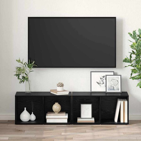 vidaXL TV Cabinet Set 2 pcs Black Oak 37 x 35 x 72 cm Engineered Wood
