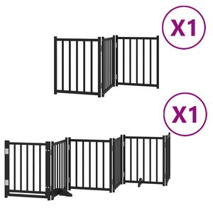 vidaXL Dog Gate with Door Foldable 9 Panels Black 450 cm Poplar Wood